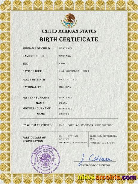 Mexico vital record birth certificate